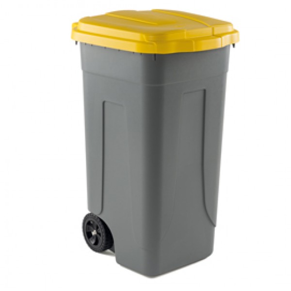 Bidone mobile - con chiusura a clip - 49x54x85 cm - 100 L - grigio/giallo - Mobil Plastic Bidone mobile - con chiusura a clip - 49x54x85 cm - 100 L - grigio/giallo - Mobil Plastic