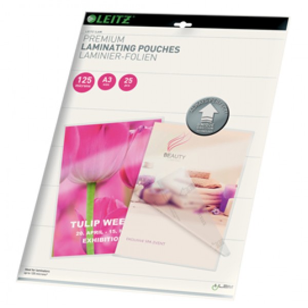Pouches iLAM UDT - plastificazione a caldo - A3 - 303 x 426 mm - 2 x 125 micron - Leitz - scatola 25 pezzi Pouches iLAM UDT - plastificazione a caldo - A3 - 303 x 426 mm - 2 x 125 micron - Leitz - scatola 25 pezzi