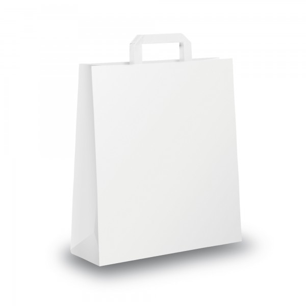 Shopper - maniglia piattina - 26 x 11 x 34,5 cm - carta kraft - bianco - Mainetti Bags - conf. 300 pezzi Shopper - maniglia piattina - 26 x 11 x 34,5 cm - carta kraft - bianco - Mainetti Bags - conf. 300 pezzi