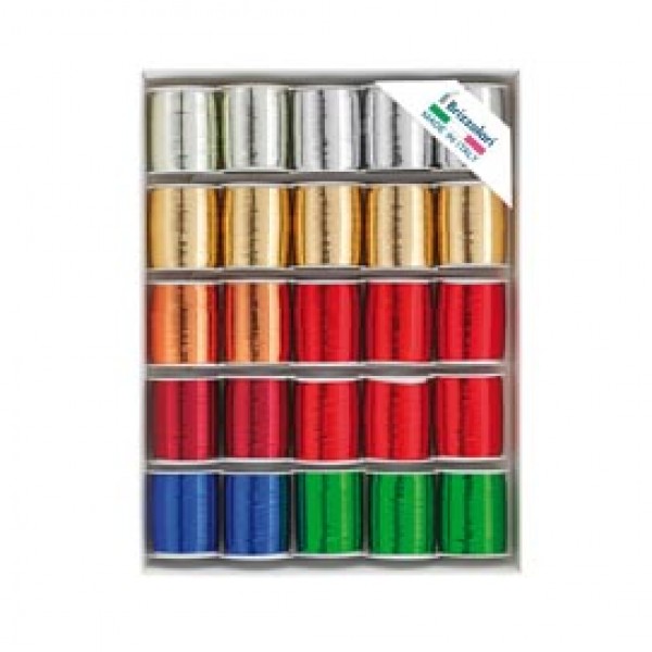 Rocche di nastro 6870 - colori assortiti metal - 10 mm x 10 mt - colori assortiti - Brizzolari - conf. 25 pezzi