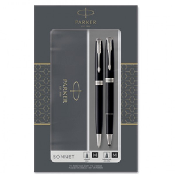 Gift set Sonnet Black CT - sfera M / roller F - Parker Gift set Sonnet Black CT - sfera M / roller F - Parker