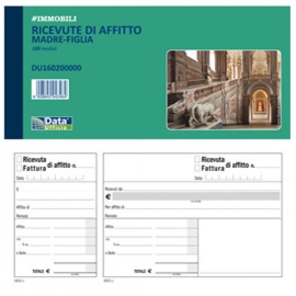 Blocco ricevute/fatture affitto madre-figlia - 100 pagine - 10 x 21,5 cm - DU160200000 - Data Ufficio Blocco ricevute/fatture affitto madre-figlia - 100 pagine - 10 x 21,5 cm - DU160200000 - Data Ufficio