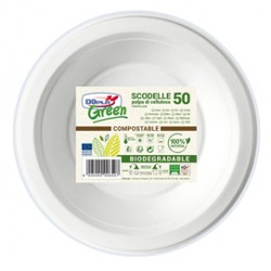 Scodella monouso - rotonda -  diametro 17,5 cm - 450 ml - cellulosa - bianco - Dopla Green - conf. 50 pezzi