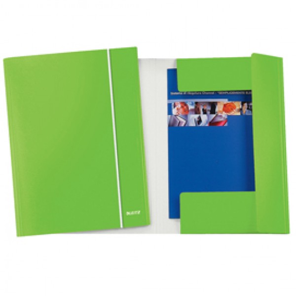 Cartella con elastico WOW - cartoncino plastificato - 3 lembi - 25x35 cm - verde lime - Leitz Cartella con elastico WOW - cartoncino plastificato - 3 lembi - 25x35 cm - verde lime - Leitz
