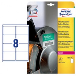 Etichette in polietilene per protezione e sicurezza - 99,1 x 67,7 mm - laser - 10 fogli -  8 et/fg - Avery