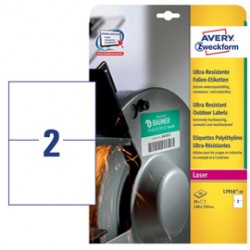 Etichette in polietilene per protezione e sicurezza - 210 x 148 mm - bianche - laser - 10 fogli - 2 et /fg - Avery