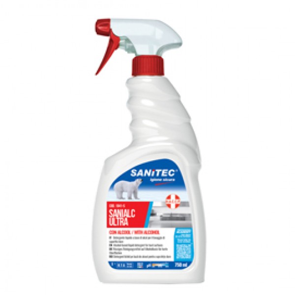Detergente alcolico per superfici e tessuti Sanialc Ultra - 750 ml - Sanitec Detergente alcolico per superfici e tessuti Sanialc Ultra - 750 ml - Sanitec