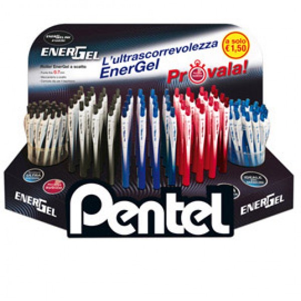 Roller Energel Slim - punta 0,7 mm - 3 colori assortiti (blu/nero/rosso) - Pentel - expo 120 pezzi