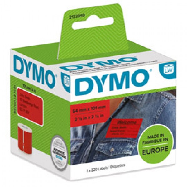 Rotolo 220 etichette per Dymo LabelWriter - spedizione/badge - 54x101 mm - rosso - Dymo Rotolo 220 etichette per Dymo LabelWriter - spedizione/badge - 54x101 mm - rosso - Dymo