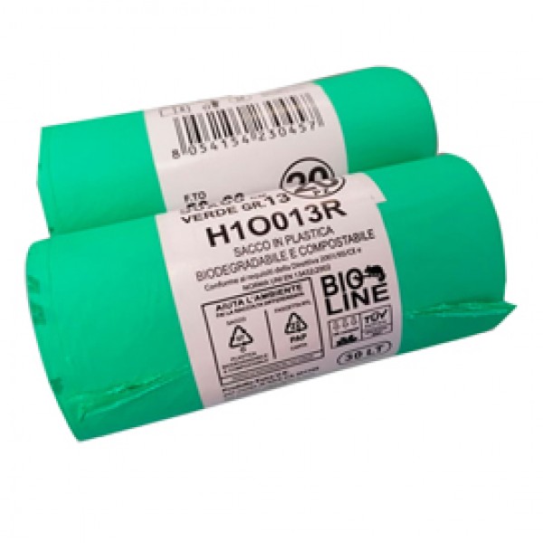 Sacchi bio - 50x60 cm - 30 L - 17 micron - verde - conf. 20 pezzi Sacchi bio - 50x60 cm - 30 L - 17 micron - verde - conf. 20 pezzi