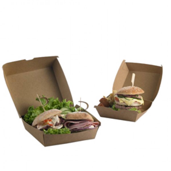 Scatole per hamburger Street Food in carta kraft - 16 x 16 x 9 cm - Leone - conf. 50 pezzi Scatole per hamburger Street Food in carta kraft - 16 x 16 x 9 cm - Leone - conf. 50 pezzi