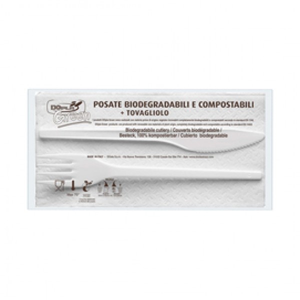 Bis posate - in estabio - con tovagliolo 2 veli - Dopla - conf. 100 pezzi Bis posate - in estabio - con tovagliolo 2 veli - Dopla - conf. 100 pezzi