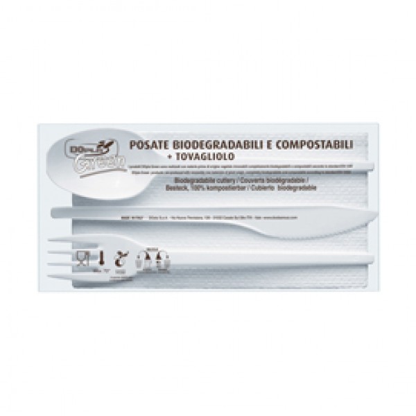 Tris posate - in estabio - con tovagliolo 2 veli - Dopla - conf. 100 pezzi Tris posate - in estabio - con tovagliolo 2 veli - Dopla - conf. 100 pezzi