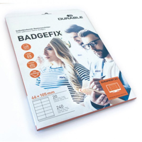 Badge adesivi Badgefix - 20 fogli con 12 badge 46x105 mm - Durable Badge adesivi Badgefix - 20 fogli con 12 badge 46x105 mm - Durable