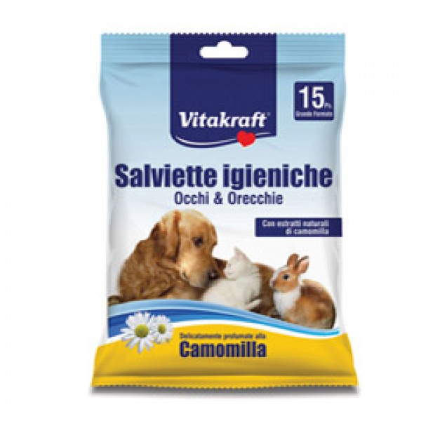 Salviette igieniche occhi e orecchie per animali (cani, gatti, roditori) - Vitakraft - conf. 15 pezzi