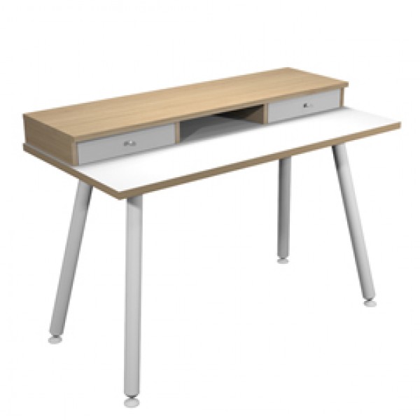 Postazione Home-Office - con sopralzo - gambe in metallo -120 x 60 x H 74,4 cm - bianco / rovere - Artexport Postazione Home-Office - con sopralzo - gambe in metallo -120 x 60 x H 74,4 cm - bianco / rovere - Artexport