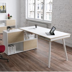 Workstation Maxi - gambe in metallo - 160 x 140 x H 81,5 cm - bianco / rovere - Artexport