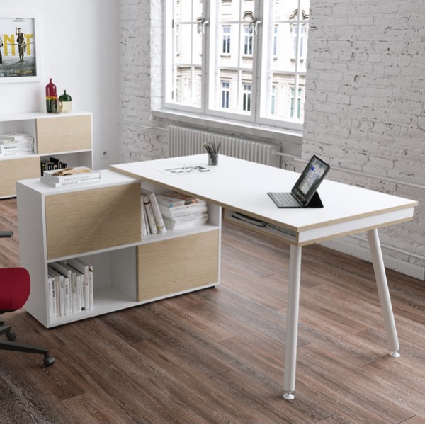 Workstation Maxi - gambe in metallo - 160 x 140 x H 81,5 cm - bianco / rovere - Artexport