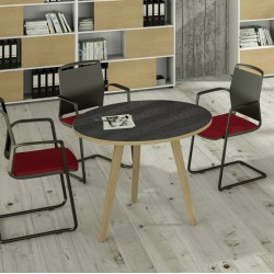 Tavolo riunione tondo Woody - Ø 100 cm - rovere / nero venato - Artexport