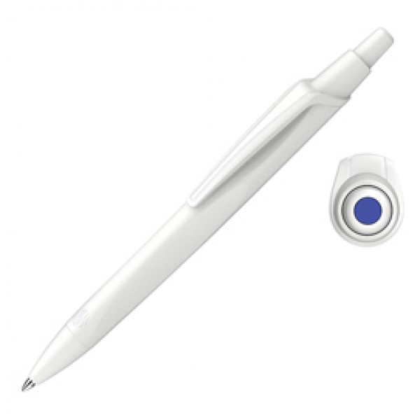 Penna a sfera a scatto Reco - punta media - fusto bianco / inchiostro blu - Schneider Penna a sfera a scatto Reco - punta media - fusto bianco / inchiostro blu - Schneider