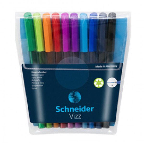 Penne a sfera Vizz - con cappuccio - punta media - colori assortiti - Schneider - astuccio 10 pezzi Penne a sfera Vizz - con cappuccio - punta media - colori assortiti - Schneider - astuccio 10 pezzi