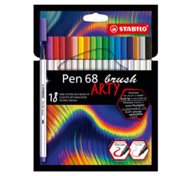 Pennarelli Pen 68 Brush Arty Line 568/12 - colori assortiti - Stabilo - astuccio 12 pezzi