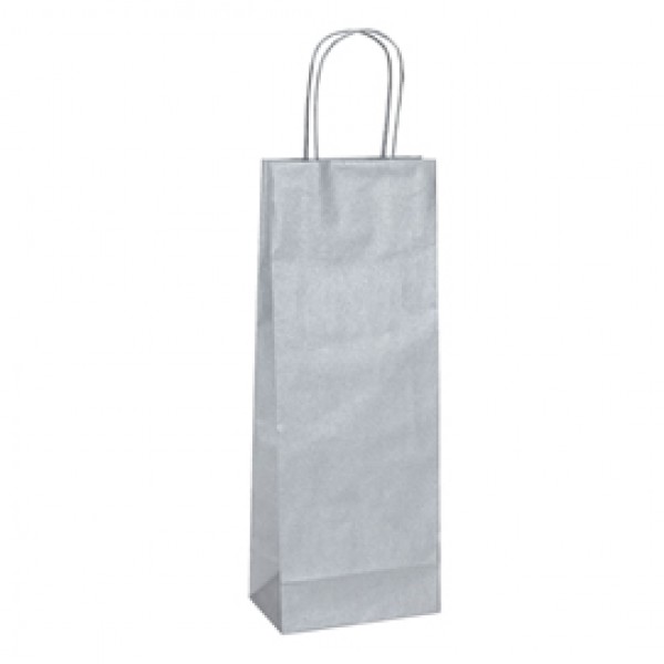Portabottiglie BARBERA - maniglie cordino - 14 x 9 x 38 cm - carta biokraft - argento - Mainetti Bags - conf. 20 pezzi Portabottiglie BARBERA - maniglie cordino - 14 x 9 x 38 cm - carta biokraft - argento - Mainetti Bags - conf. 20 pezzi