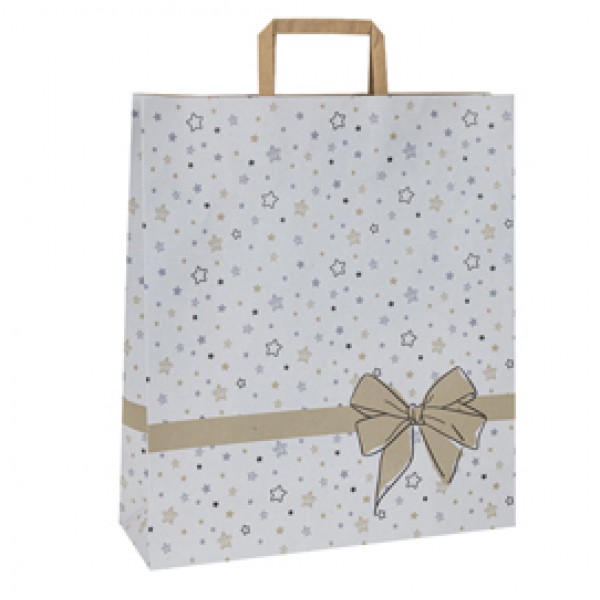 Shoppers - maniglie piattina - 36 x 12 x 41 cm - carta kraft - stars bianco - Mainetti Bags - conf. 25 pezzi Shoppers - maniglie piattina - 36 x 12 x 41 cm - carta kraft - stars bianco - Mainetti Bags - conf. 25 pezzi