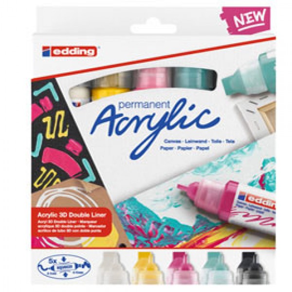 Marcatore permanente acrilico 5400 3D Double Liner - colori assortiti - Edding - conf. 5 pezzi Marcatore permanente acrilico 5400 3D Double Liner - colori assortiti - Edding - conf. 5 pezzi