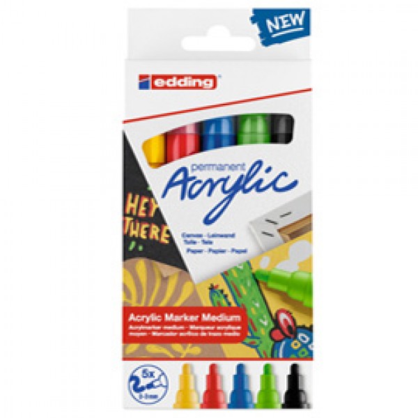 Marcatore permanente acrilico 5100 Medium Basic - colori assortiti - Edding - conf. 5 pezzi Marcatore permanente acrilico 5100 Medium Basic - colori assortiti - Edding - conf. 5 pezzi