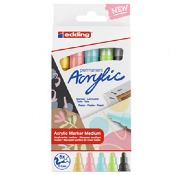 Marcatore permanente acrilico 5100 Medium Pastel - colori assortiti - Edding - conf. 5 pezzi Marcatore permanente acrilico 5100 Medium Pastel - colori assortiti - Edding - conf. 5 pezzi