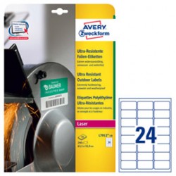 Etichette bianche in polietilene - per stampanti laser - 63,5 x 33,9 mm - 10 fogli - 24 et/fg - Avery