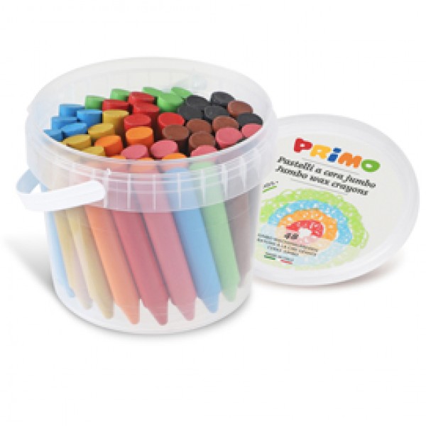 Pastelli a cera Jumbo - Ø 13 mm x 85 mm - 12 colori assortiti - Primo - conf. 48 pezzi Pastelli a cera Jumbo - Ø 13 mm x 85 mm - 12 colori assortiti - Primo - conf. 48 pezzi