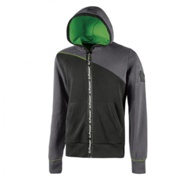 Felpa Jupiter - con cappuccio - taglia L - grigio/verde - U-Power Felpa Jupiter - con cappuccio - taglia L - grigio/verde - U-Power