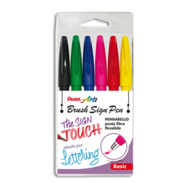 Pennarello Brush Sign Pen - colori assortiti - Pentel - conf. 6 pezzi