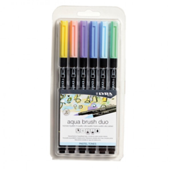 Pennarello Aqua Brush Duo - colori pastel - Lyra - conf. 6 pezzi Pennarello Aqua Brush Duo - colori pastel - Lyra - conf. 6 pezzi