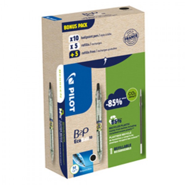 Penna a sfera scatto B2P Ecoball - punta 1.0 mm - 10 refill B2P inclusi - nero - Pilot - conf. 10 pezzi Penna a sfera scatto B2P Ecoball - punta 1.0 mm - 10 refill B2P inclusi - nero - Pilot - conf. 10 pezzi
