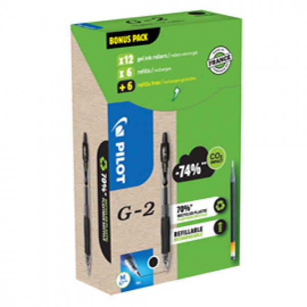 Penna roller gel scatto G-2 - punta 0,7 mm - 12 refill inclusi - nero - Pilot - conf. 12 pezzi Penna roller gel scatto G-2 - punta 0,7 mm - 12 refill inclusi - nero - Pilot - conf. 12 pezzi