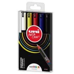 Marcatore Uni Posca PC1M - punta extra fine 0.7 mm - colori assortiti metal - Uni Mitsubishi - conf. 5 pezzi