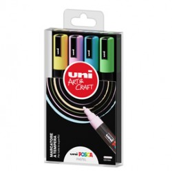 Marcatore Uni Posca PC5M - punta media 1,8-2,5 mm - colori assortiti pastel - Uni Mitsubishi - conf. 4 pezzi