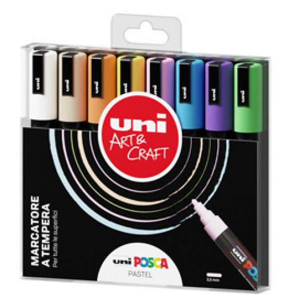 Marcatore Uni Posca PC5M - punta media 1,8-2,5 mm - colori assortiti pastel - Uni Mitsubishi - conf. 8 pezzi