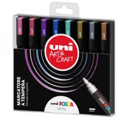 Marcatore Uni Posca PC5M - punta media 1,8-2,5 mm - colori assortiti metal - Uni Mitsubishi - conf. 8 pezzi