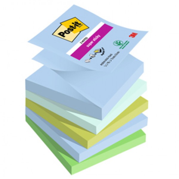 Blocco Post it® Super Sticky Z Notes - R330-5SS-OAS - 76 x 76 mm - colori Oasis - 90 fogli - Post it® - conf. 5 pezzi