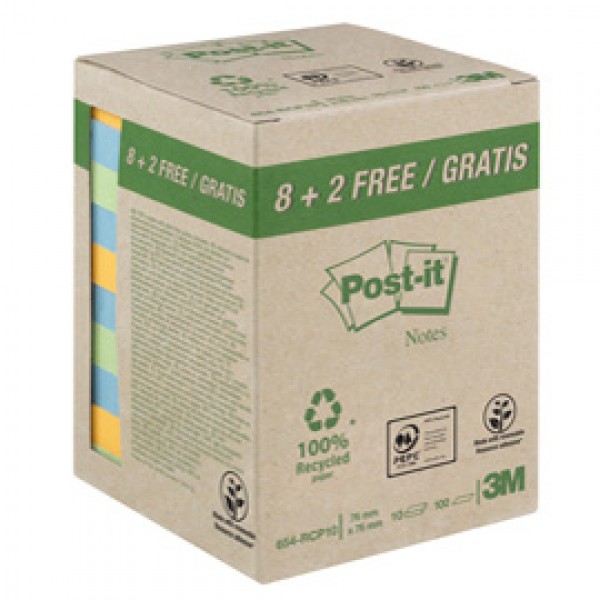 Blocco foglietti Post-it® - 654-RCP10 - 76 x 76 mm - carta riciciclata - colori pastel - 100 fogli - Post-it® - conf. 10 pezzi Blocco foglietti Post-it® - 654-RCP10 - 76 x 76 mm - carta riciciclata - colori pastel - 100 fogli - Post-it® - conf. 10 pezzi