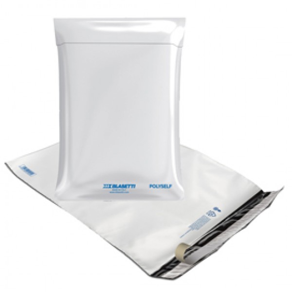 Sacchetto Polyself - per corrieri - A2 - 50 x 58 cm - PE - bianco/grigio - Blasetti - conf. 100 pezzi Sacchetto Polyself - per corrieri - A2 - 50 x 58 cm - PE - bianco/grigio - Blasetti - conf. 100 pezzi