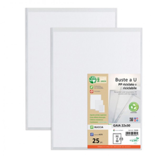 Buste a U Gaia - PP riciclato - buccia - 22 x 30 cm - Sei rota - conf. 25 pezzi Buste a U Gaia - PP riciclato - buccia - 22 x 30 cm - Sei rota - conf. 25 pezzi