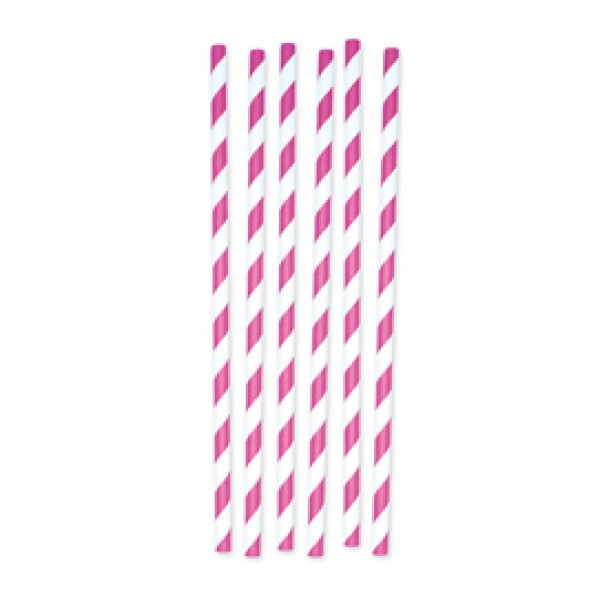 Cannucce Stripes - carta - fucsia/bianco - Big Party - conf. 12 pezzi
