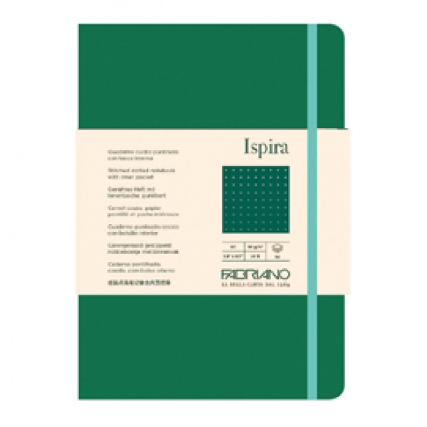 Taccuino Ispira - con elastico - copertina flessibile - A5 - 96 fogli - puntinato - verde - Fabriano