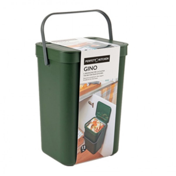 Pattumiera Gino - per rifiuti organici - 24 x 19 x 35,5 cm - 12 lt - verde bosco - Perfetto Pattumiera Gino - per rifiuti organici - 24 x 19 x 35,5 cm - 12 lt - verde bosco - Perfetto