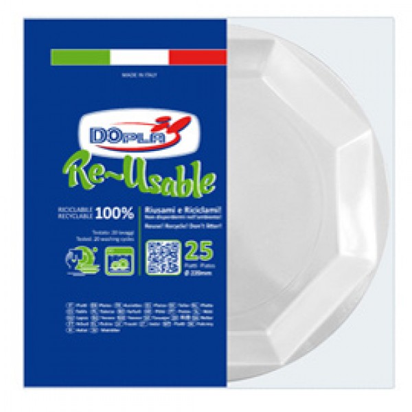 Piatto fondo riutilizzabile - ottagonale - diametro 22 cm - PS reuse - bianco - Dopla - conf. 25 pezzi Piatto fondo riutilizzabile - ottagonale - diametro 22 cm - PS reuse - bianco - Dopla - conf. 25 pezzi